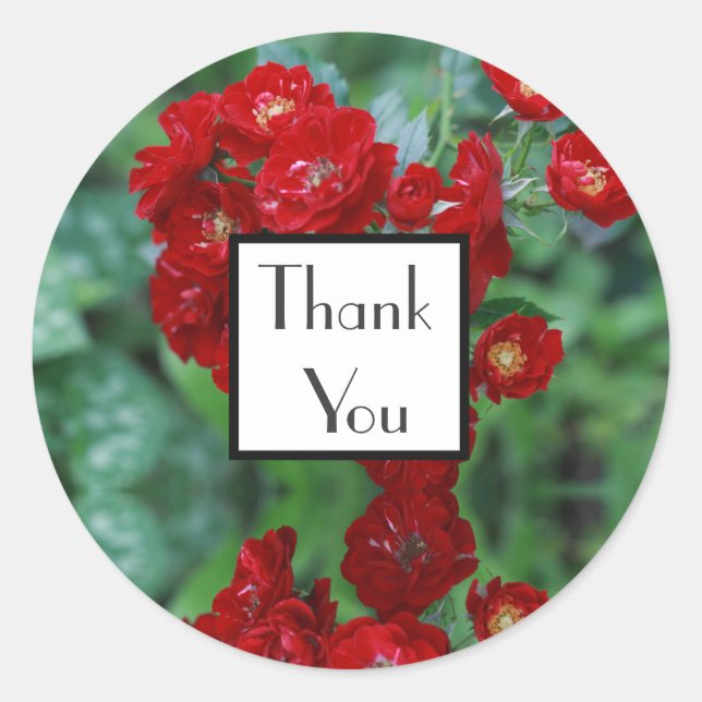 Red Roses Thank You Wedding Gift Sticker (Front)