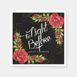 Red Roses The Night Before Rehearsal Dinner Napkins