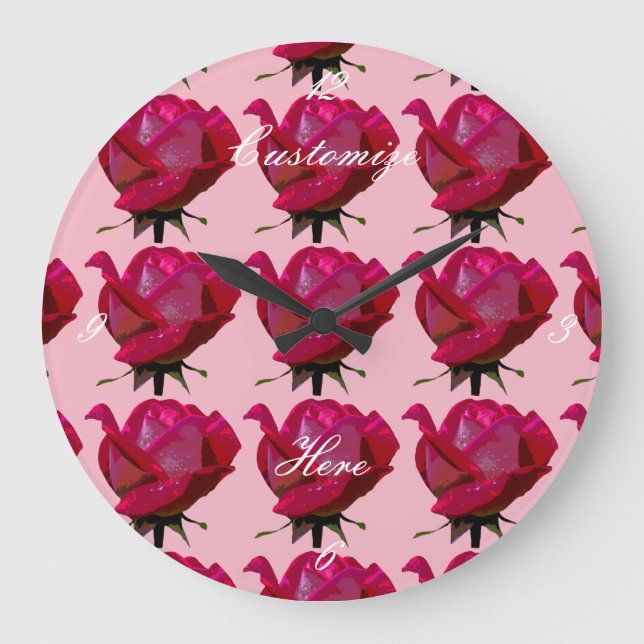 red roses Thunder_Cove Large Clock (Front)