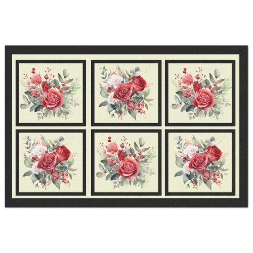 Red Roses Tiled Decoupage Tissue Paper