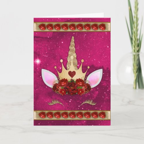 Red Roses Unicorn Valentine Card