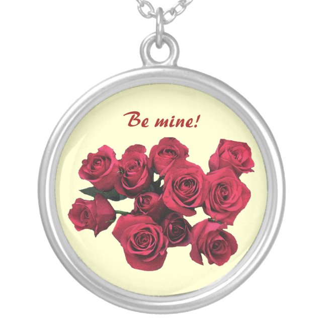Red Roses Valentine Silver Plated Necklace (Front)