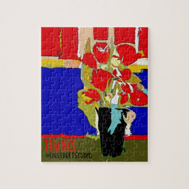 Red Roses Vase  Art Deco, add text Jigsaw Puzzle (Vertical)