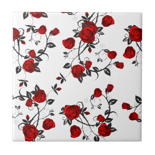 Red roses vector asymmetric floral petals ceramic tile