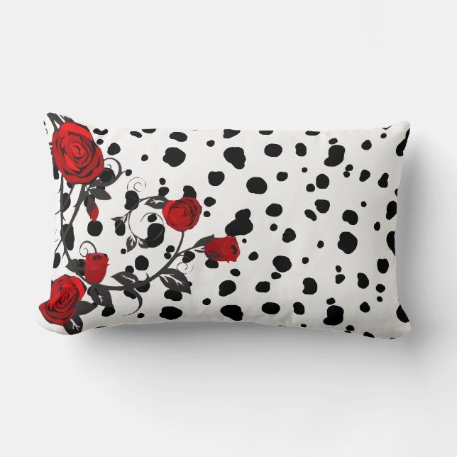 Red Roses Vine Dalmatian Print Lumbar Pillow (Front)