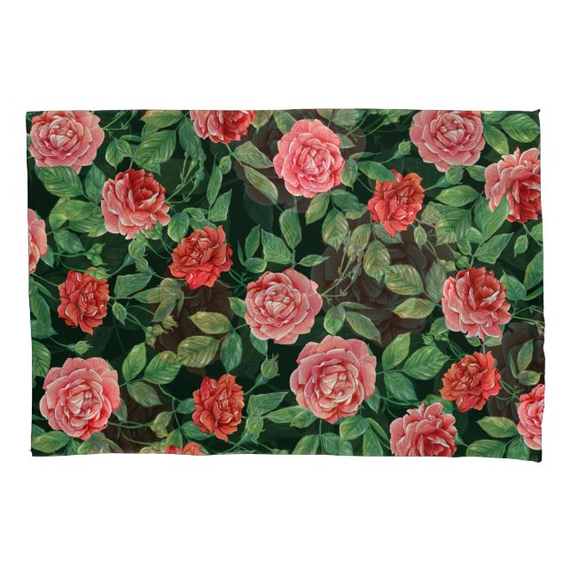 Red Roses Vintage Black Pattern Pillow Case (Front)