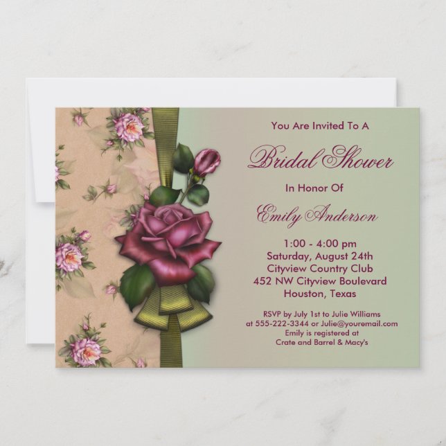 Red Roses Vintage Bridal Shower Invitations (Front)