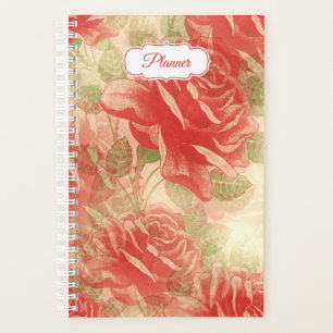 Red Roses Vintage Floral Pattern Planner