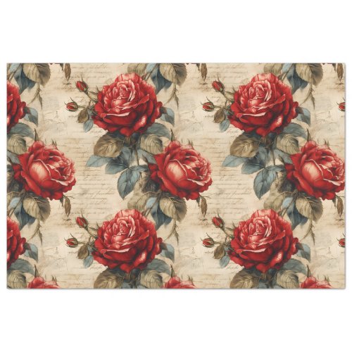 Red Roses Vintage Inspired Decoupage Tissue Paper