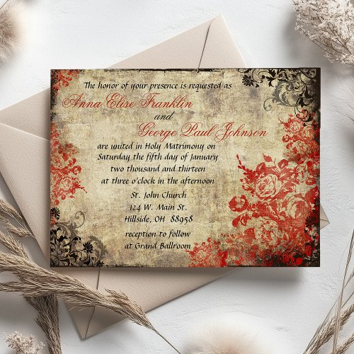 Red Roses Vintage Wedding Invitation