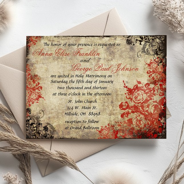 Red Roses Vintage Wedding Invitation (Red Roses Vintage Wedding Invitation)