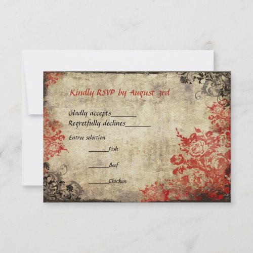 Red Roses Vintage Wedding RSVP Invitation