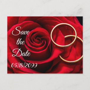 Red Roses w Wedding Rings Save the Date Announcement Postcard