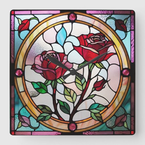Red roses Wall Clock 273 cm Square Acrylic Square Wall Clock