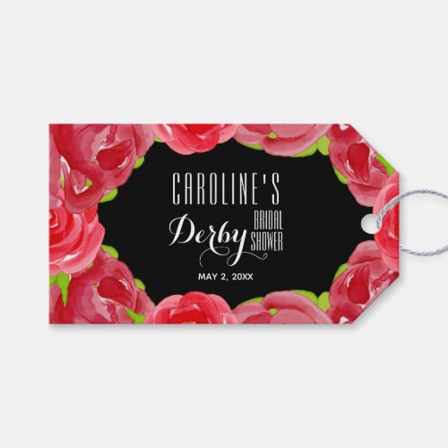 Red Roses Watercolor Derby Bridal Shower Gift Tags