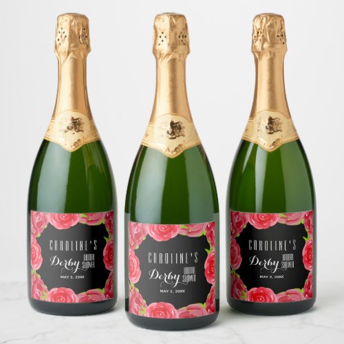 Red Roses Watercolor Derby Bridal Shower Sparkling Wine Label