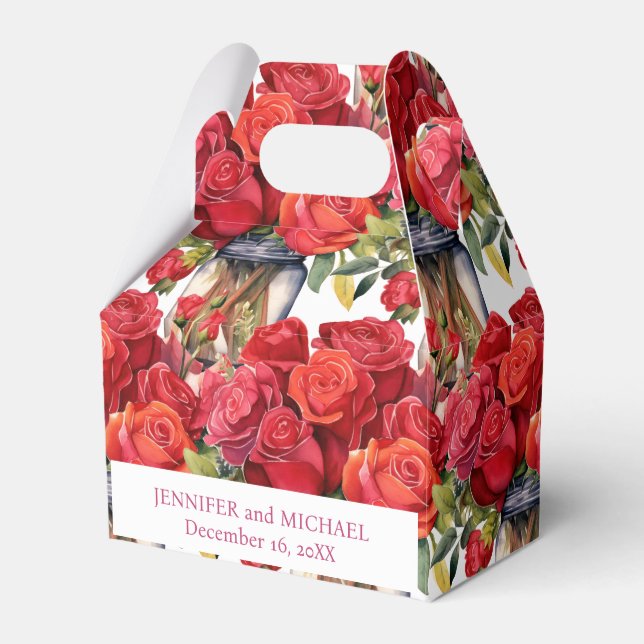 Red Roses Watercolor Favor Boxes (Front Side)