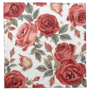 Red Roses Watercolor Floral Botanical Painted Cloth Napkin