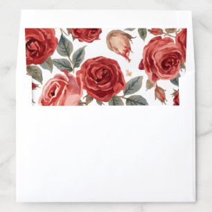Red Roses Watercolor Floral Botanical Painted Envelope Liner