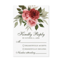 Red Roses Watercolor Floral Wedding RSVP Card