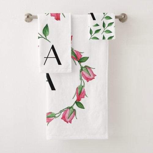 Red Roses Watercolor Hand_painted Bath Towel Set