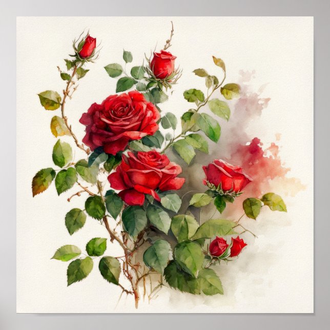 Red Roses Watercolor Poster (Front)