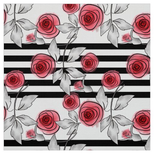 Red roses, watercolor roses fabric