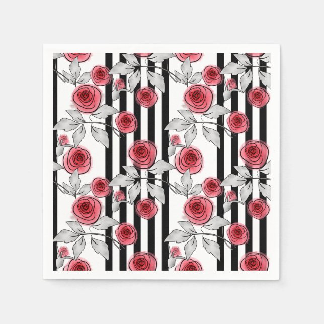 Red roses, watercolor roses napkins (Front)