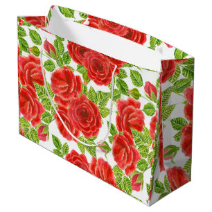 Red roses watercolor seamless pattern large gift bag