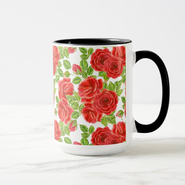 Red roses watercolor seamless pattern mug (Right)