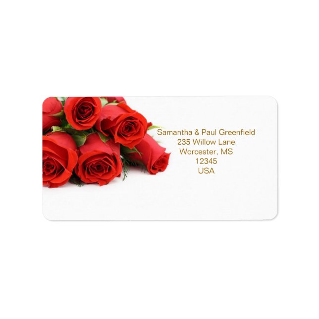 Red roses Wedding Address Label (Front)