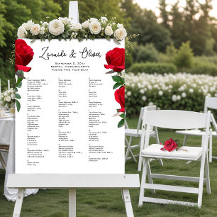 Red Roses Wedding Alphabetical Seating Chart Foam Board