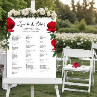 Red Roses Wedding Alphabetical Seating Chart Foam Board