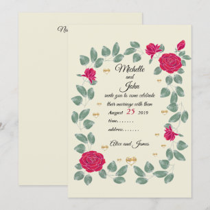 Red roses wedding bouquet, Bridal shower Invitation
