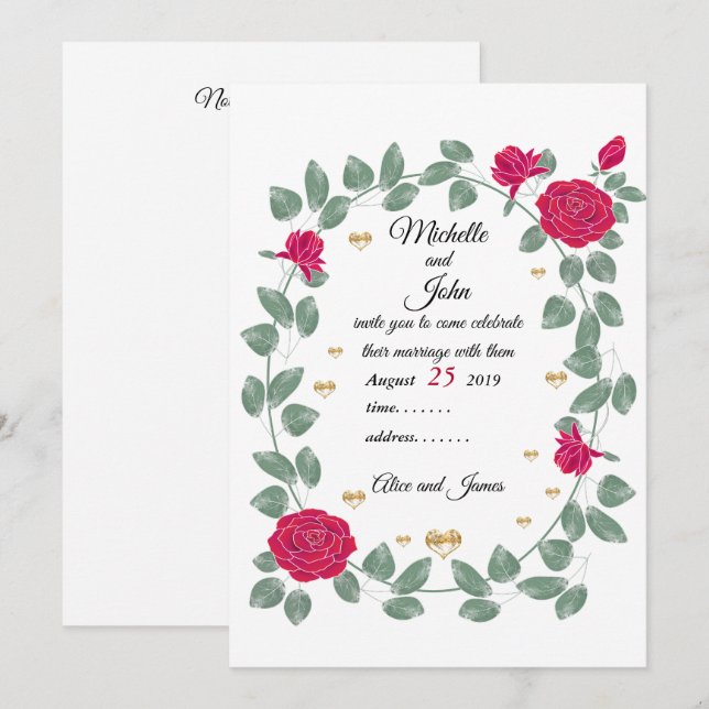 Red roses wedding bouquet, Bridal shower Invitation (Front/Back)