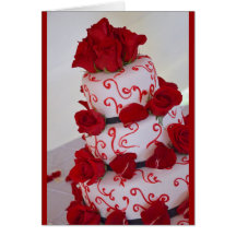 Red roses wedding cake card