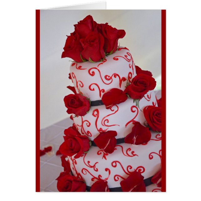 Red roses wedding cake card (Front)