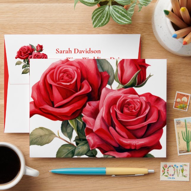 Red Roses Wedding Envelope (Desk)
