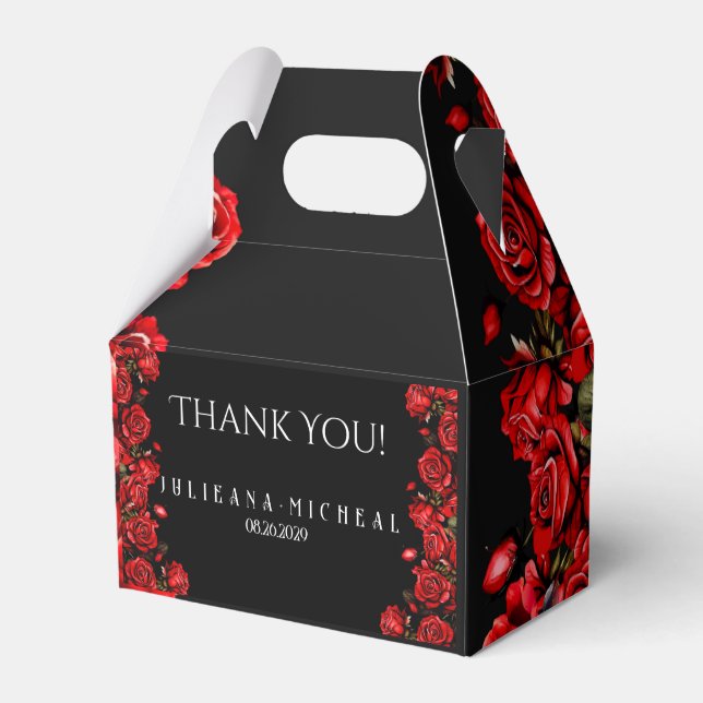 Red Roses Wedding Favor Boxes (Front Side)