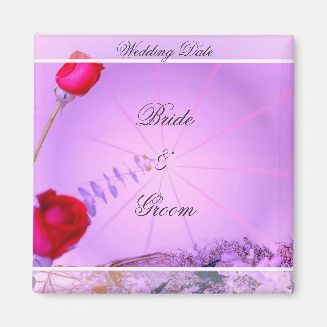 Red Roses  Wedding Favor Magnet (Front)