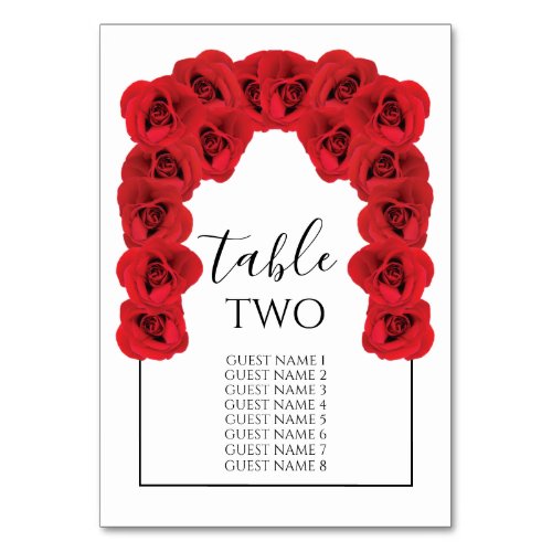 Red Roses Wedding Guest Names Table Number