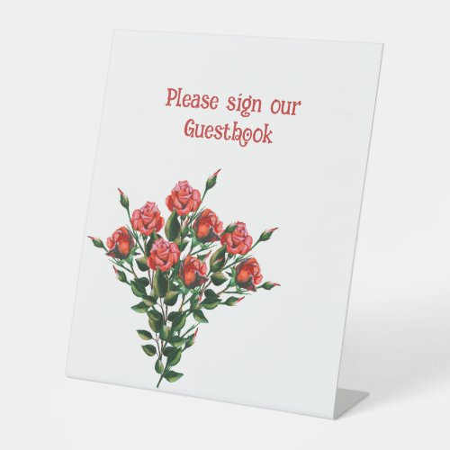  Red Roses Wedding Guestbook Pedestal Sign