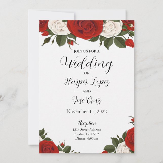 Red Roses Wedding Invitation (Front)