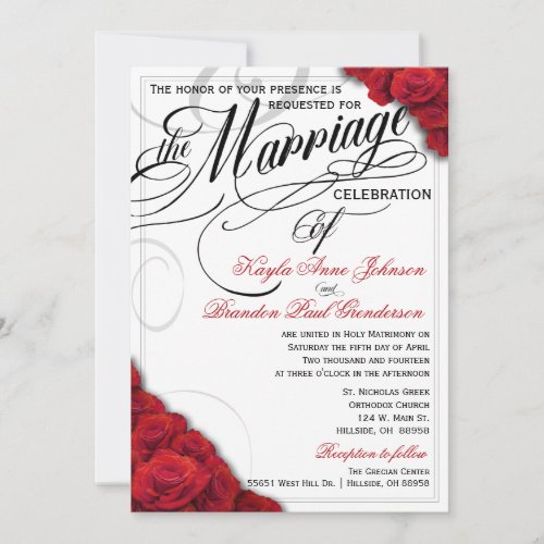 Red Roses Wedding Invitation changeable background