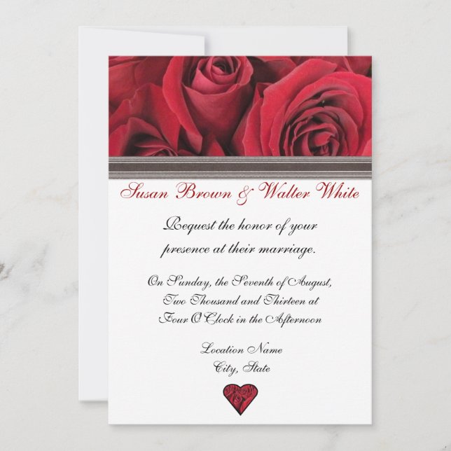 Red Roses Wedding Invitation With Black Ribbon (Front)