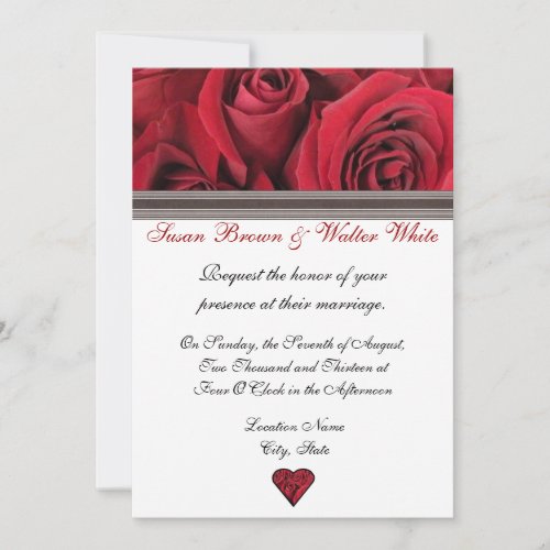 Red Roses Wedding Invitation With Black Ribbon