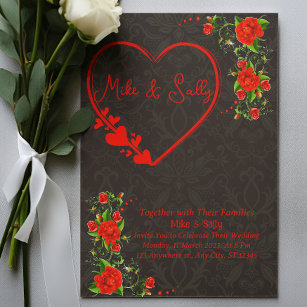 Red Roses Wedding Invitation Wording