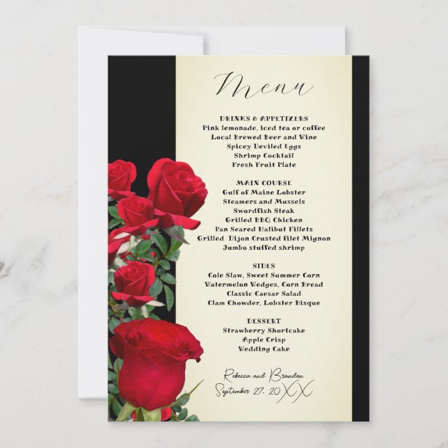 Red Roses Wedding Menu Template (Front)