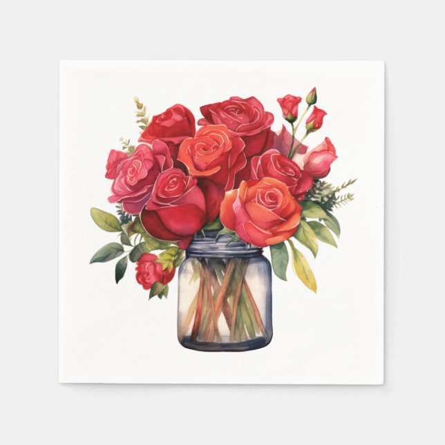 Red Roses Wedding Napkins (Front)