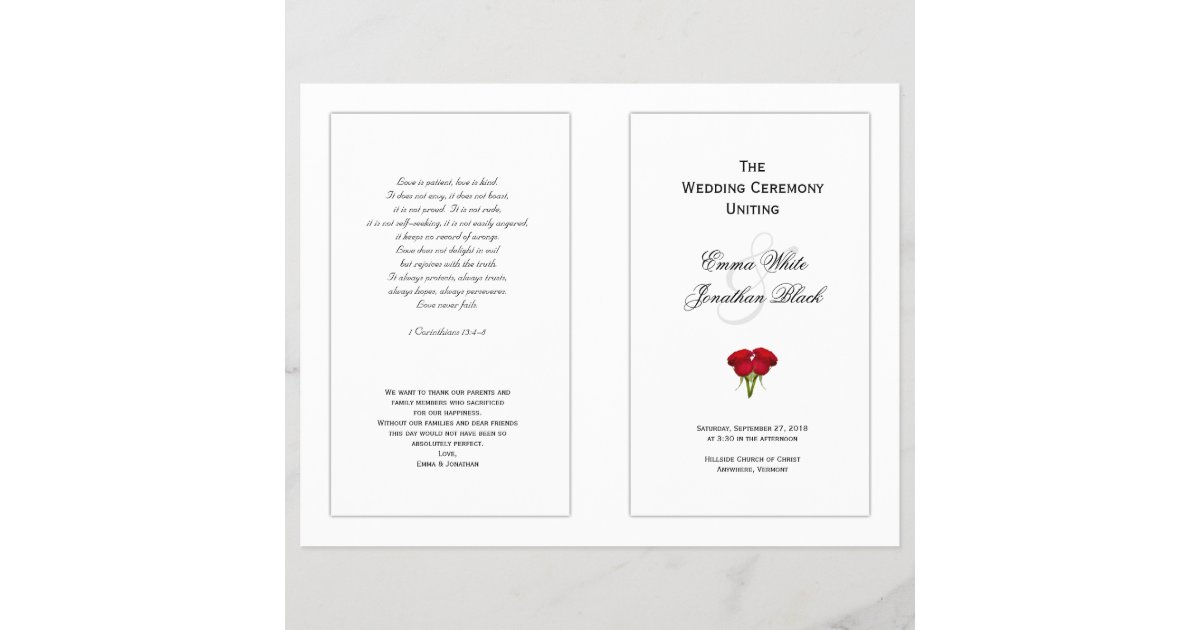 Red Roses Wedding Program Template Zazzle Com